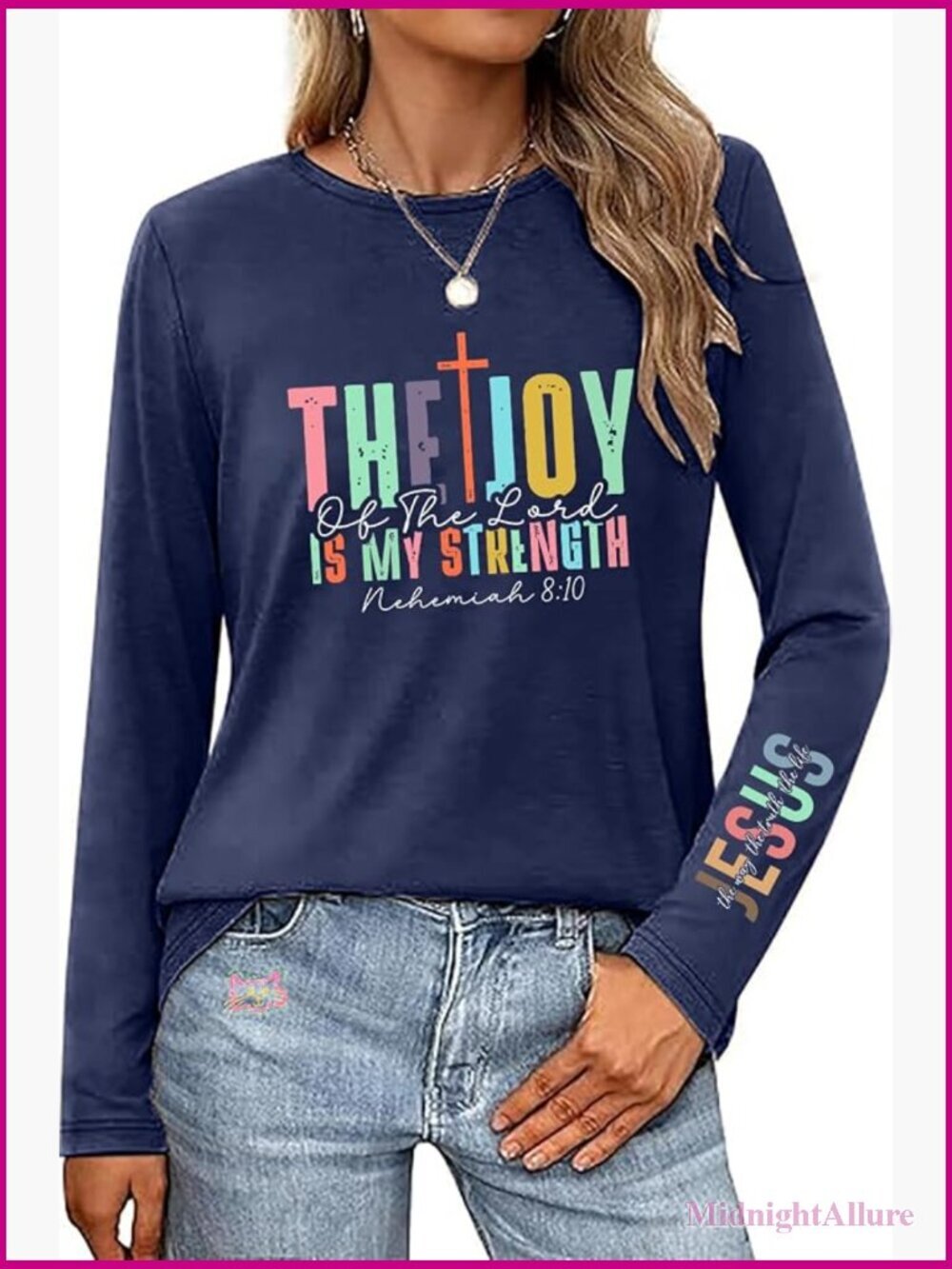 Faith-Based Christian Long Sleeve Tee with Bible Verses Crewneck Top